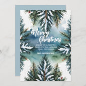 Blaue Weihnachtsbäume bewaldeter Kiefernwald Feiertagskarte (Vorne/Hinten)