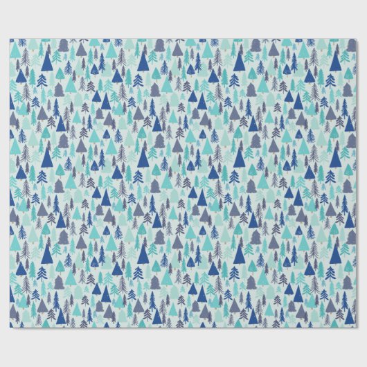 Blaue Weihnachtsbäume in einem Evergreen Forest Geschenkpapier (Flach)