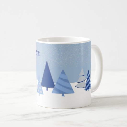 Blaue Weihnachtsbäume Kaffeetasse (VorderseiteRechts)