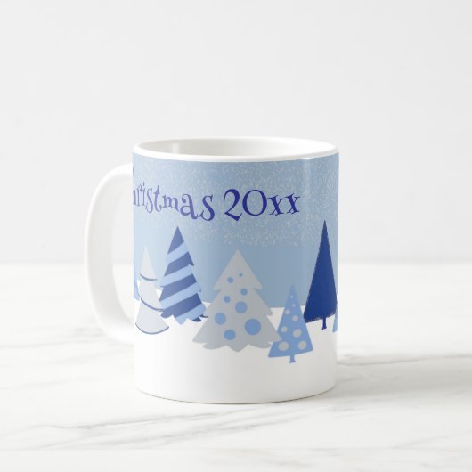 Blaue Weihnachtsbäume Kaffeetasse (Vorderseite Links)