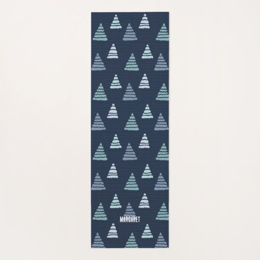 Blaue Weihnachtsbäume mit Perlen-Strings-Muster Yogamatte (Rückseite)