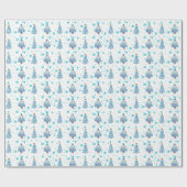 Blaue Weihnachtsbäume und Schnee Geschenkpapier (Flach)