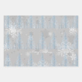 Blaue Weihnachtsbaume und Schneeflocken Geschenkpapier Set (Vorderseite 3)