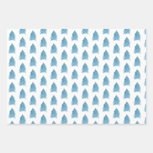 Blaue Weihnachtsbaume Wasserfarbenurlaub Geschenkpapier Set (Vorderseite 3)