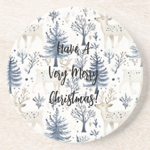 Blaue Weihnachtsbäume Weiße Hirsche Getränkeuntersetzer