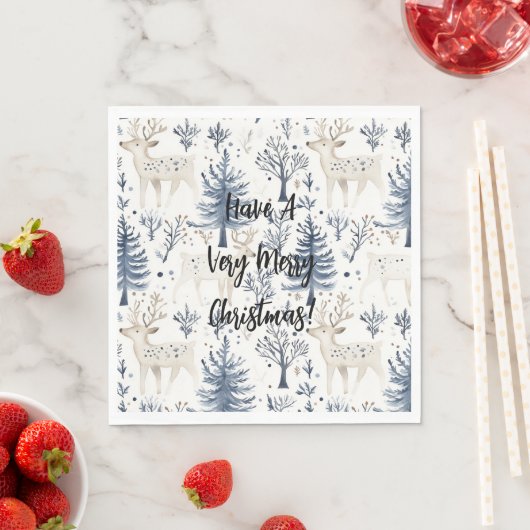 Blaue Weihnachtsbäume Weiße Hirsche Serviette (Beispiel)