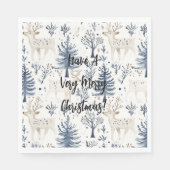 Blaue Weihnachtsbäume Weiße Hirsche Serviette (Vorderseite)