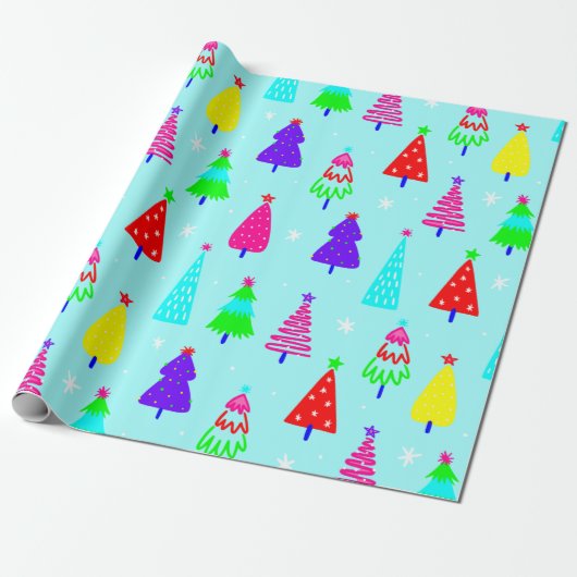Blaue Weihnachtsbaumkunst - Pop Geschenkpapier (Ungerollt)