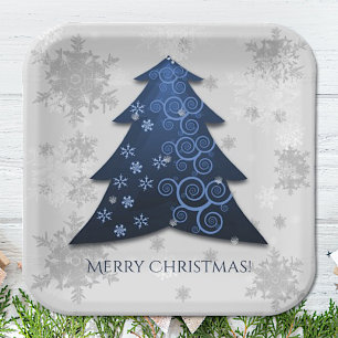 Blaue Weihnachtsbaumplatte Pappteller