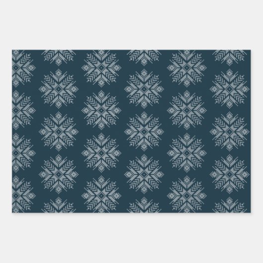 Blaue Weihnachtscreme Winterschneeflocke Geschenkpapier Set (Vorderseite)
