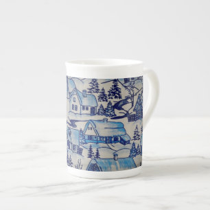 Blaue Weihnachtsdorf-Dekoration im Vintage-Stil Porzellantasse