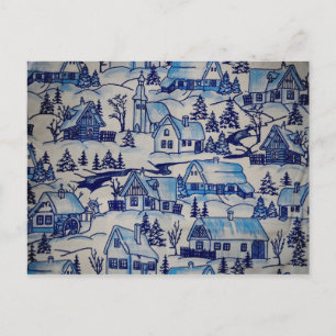 Blaue Weihnachtsdorf im Vintage-Stil Feiertagspostkarte