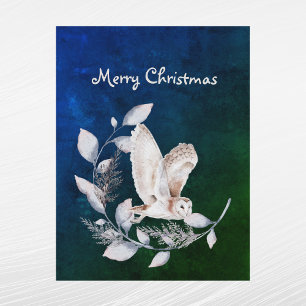 Blaue Weihnachtseule verlässt Ast Aquarell Feiertagspostkarte