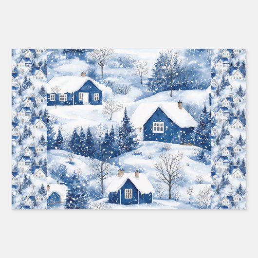 Blaue Weihnachtsfeier Geschenkpapier Set (Vorderseite)