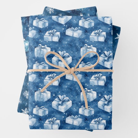 Blaue Weihnachtsfeier Geschenkpapier Set (Beispiel)