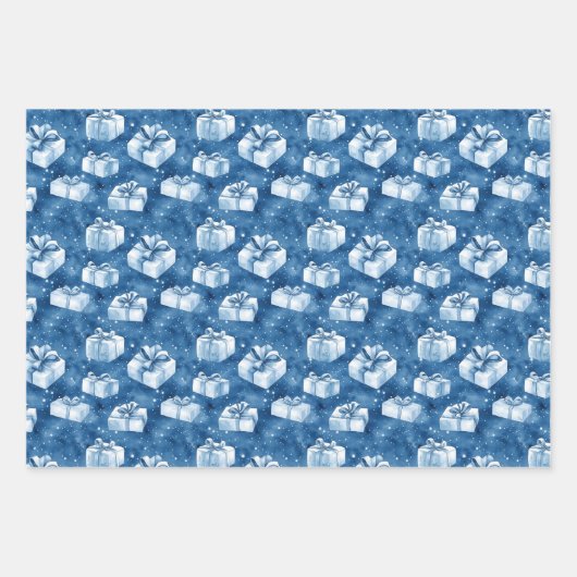 Blaue Weihnachtsfeier Geschenkpapier Set (Vorderseite)