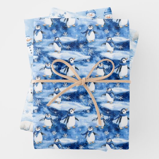 Blaue Weihnachtsfeier Geschenkpapier Set (Beispiel)
