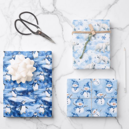 Blaue Weihnachtsfeier Geschenkpapier Set (Vorderseite)
