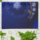 Blaue Weihnachtsfeier Geschirrtuch (Gefaltet)