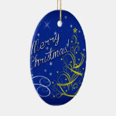 Blaue Weihnachtsfeier Keramikornament (Rechts)