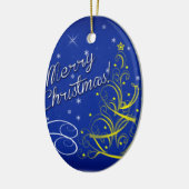 Blaue Weihnachtsfeier Keramikornament (Links)