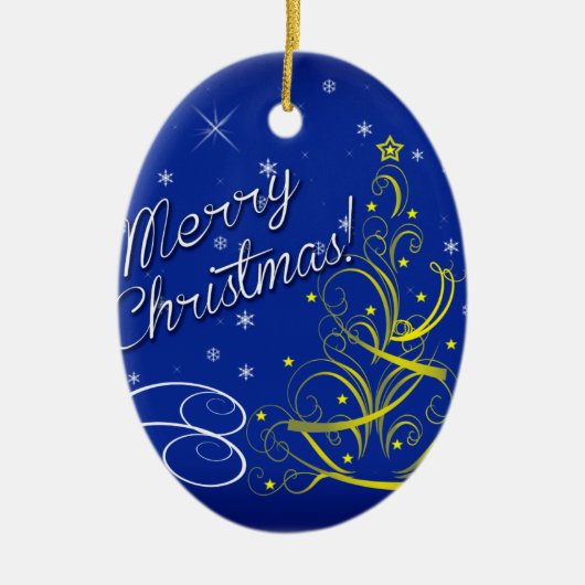 Blaue Weihnachtsfeier Keramikornament (Vorne)