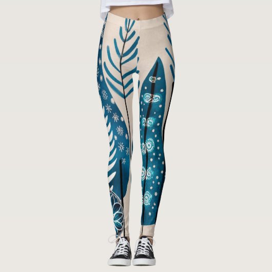 Blaue Weihnachtsfeier Leggings (Vorderseite)