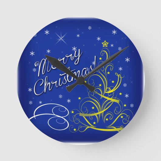 Blaue Weihnachtsfeier Runde Wanduhr (Vorderseite)
