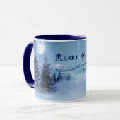 Blaue Weihnachtsfeier Tasse (Vorderseite Links)