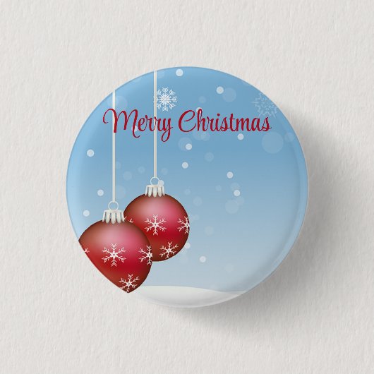 Blaue Weihnachtsflocken mit Ornament Button (Vorderseite)