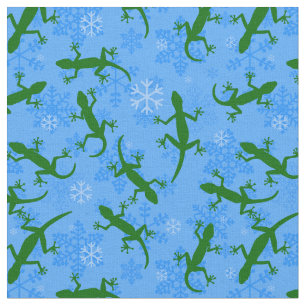 Blaue Weihnachtsgeckos Reptilien Schneeflocken Stoff