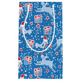 Blaue Weihnachtsgeschenke für Vögel und Rentiere Kleine Geschenktüte