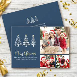 Blaue Weihnachtsgrüße Foto Launische Bäume Schrift Feiertagskarte