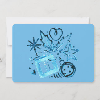 Blaue Weihnachtskarte mit Schneeflocken und Gesche Feiertagskarte