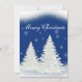 Blaue Weihnachtskarte mit weißem Baum. Einladung (Vorderseite)
