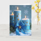 Blaue Weihnachtskerzen Karte (Gelbe Blume)