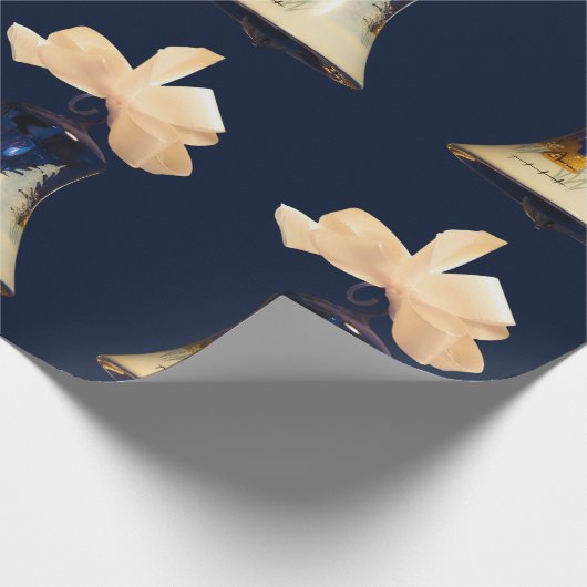 Blaue Weihnachtsklingel Bell Geschenkpapier (Ecke)