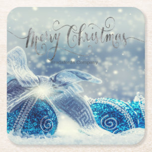 Blaue Weihnachtskugeln Bokeh Rechteckiger Pappuntersetzer