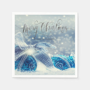 Blaue Weihnachtskugeln Bokeh Serviette