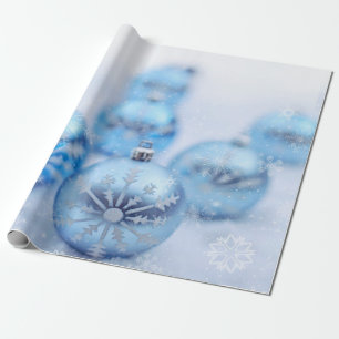 Blaue Weihnachtskugeln Schneeflocken Urlaub Geschenkpapier