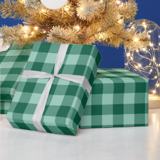 Blaue Weihnachtslichter Jägergrün Buffalo Karo Geschenkpapier
