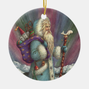 BLAUE WEIHNACHTSMAN, NÖRDLICHE LICHTER & PINGUINE KERAMIK ORNAMENT
