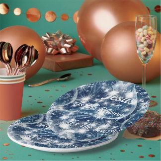 Blaue Weihnachtspapierplatten "Jesus ist der Grund Pappteller