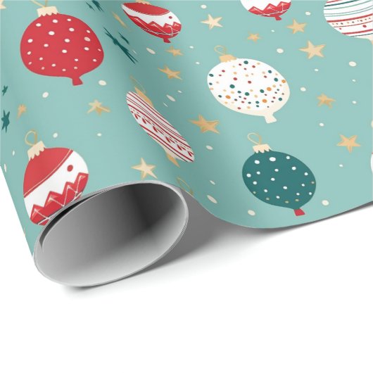 Blaue Weihnachtsschmuck Cartoon Pattern Geschenkpapier (Rolleneckpunkt)
