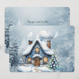 Blaue Weihnachtsschnee-Winterszene-Haus