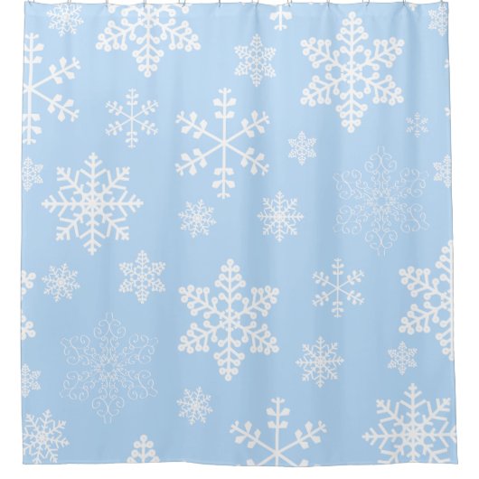 blaue Weihnachtsschneeflocken eisig Duschvorhang (Vorderseite)