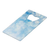 Blaue Weihnachtsschneeflocken Geldbeutel Flaschenöffner (Vorderseite Schrägansicht)