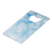 Blaue Weihnachtsschneeflocken Geldbeutel Flaschenöffner (Rückseite Schrägansicht)