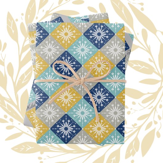 Blaue Weihnachtsschneeflocken Geschenkpapier Set