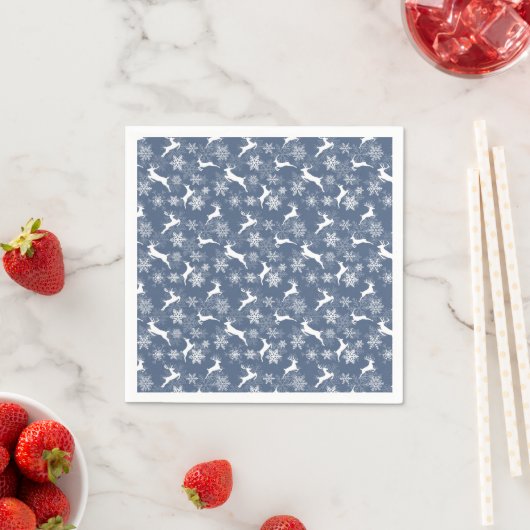 Blaue Weihnachtsschneeflocken Hirsch Muster Serviette (Beispiel)
